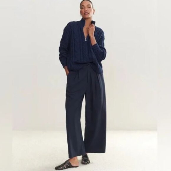 New Jenni Kayne Cotton Cable Half Zip Sweater  in Navy Sz L - Picture 2 of 8